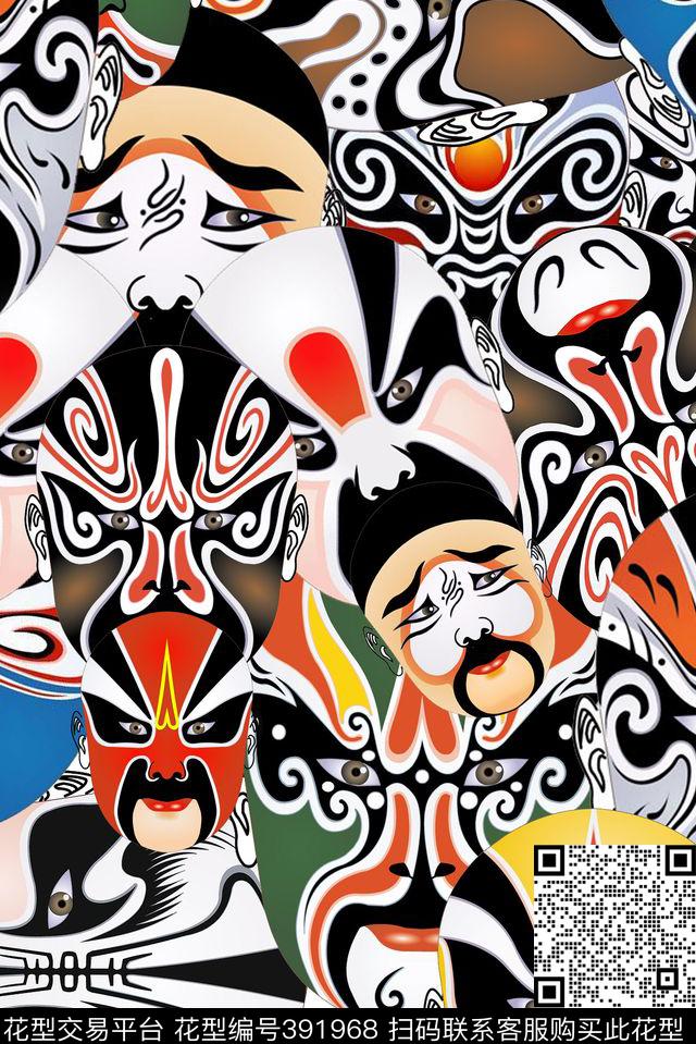 脸谱女装插画传统印花华亿平台下载（图片编号: 391968） - 瓦栏（Walan）