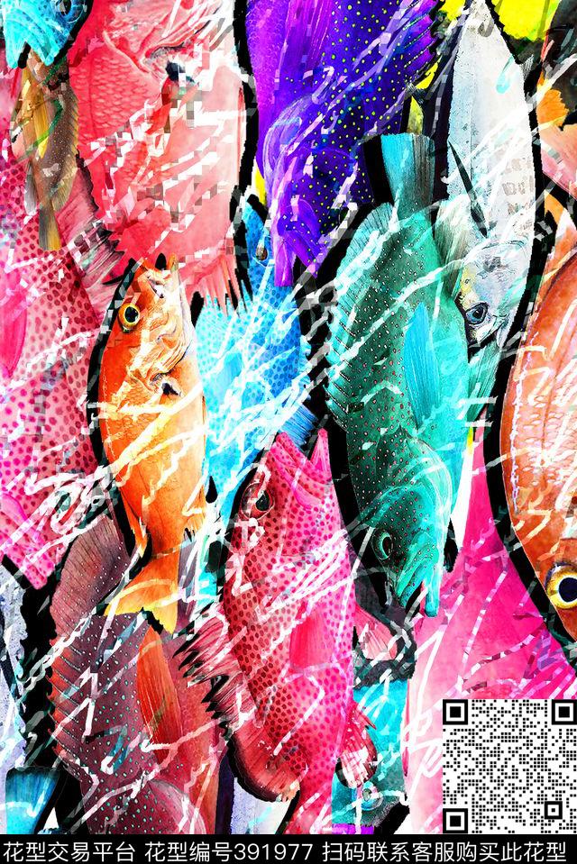 热带鱼女装线条数码印花华亿平台下载（图片编号: 391977） - 瓦栏（Walan）