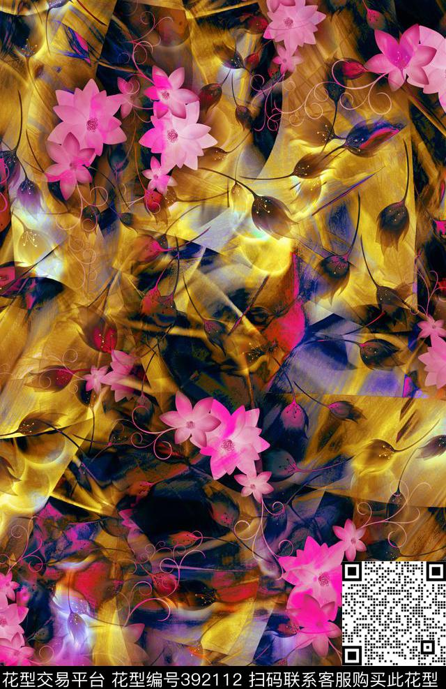休闲抽象花卉数码印花华亿平台下载（图片编号: 392112） - 瓦栏（Walan）