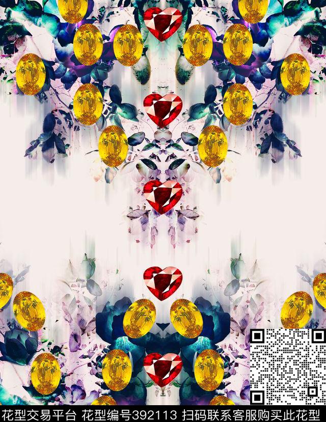 宝石花卉休闲数码印花华亿平台下载（图片编号: 392113） - 瓦栏（Walan）