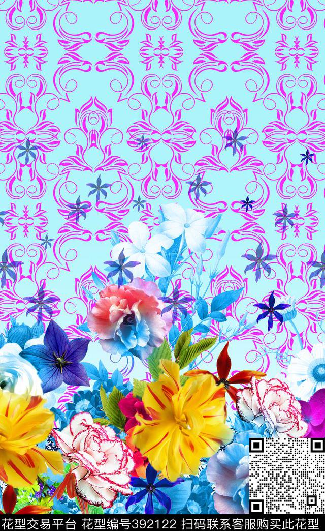 定位花朵底纹数码印花华亿平台下载（图片编号: 392122） - 瓦栏（Walan）