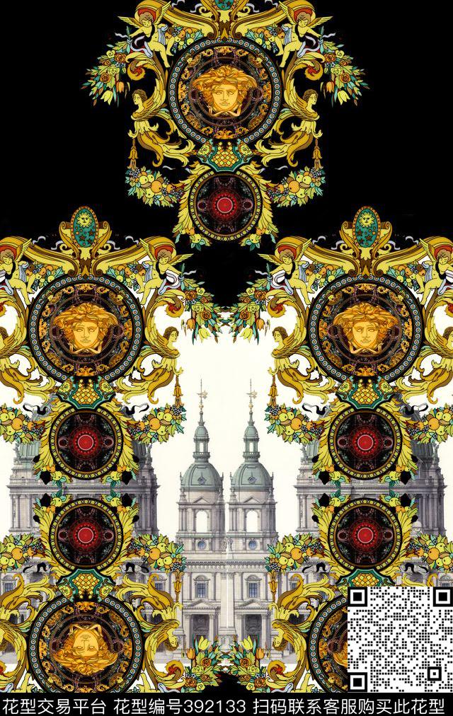 欧式建筑欧式卷草纹数码印花华亿平台下载（图片编号: 392133） - 瓦栏（Walan）