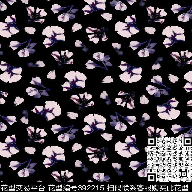黑底满版小花传统印花华亿平台下载（图片编号: 392215） - 瓦栏（Walan）