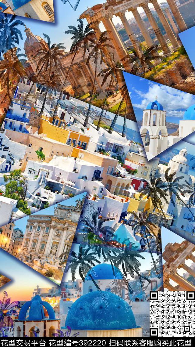 希腊建筑地中海数码印花华亿平台下载（图片编号: 392220） - 瓦栏（Walan）