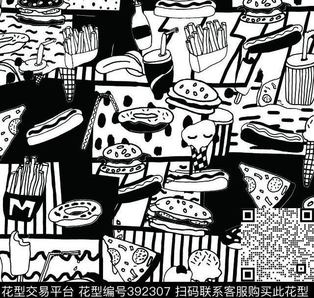 汉堡可乐抽象快餐传统印花华亿平台下载（图片编号: 392307） - 瓦栏（Walan）