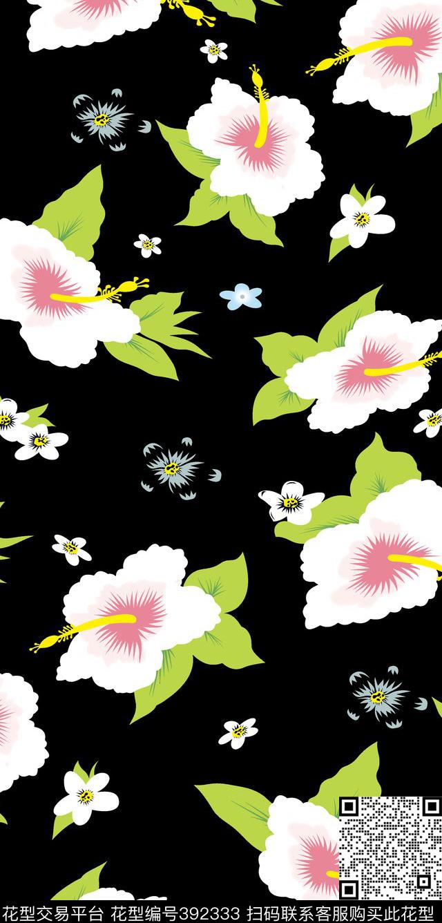 花贲手绘花传统印花华亿平台下载（图片编号: 392333） - 瓦栏（Walan）