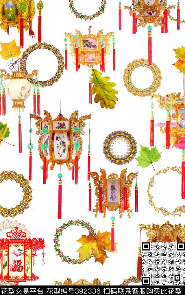中国风灯笼数码印花华亿平台下载（图片编号: 392336） - 瓦栏（Walan）