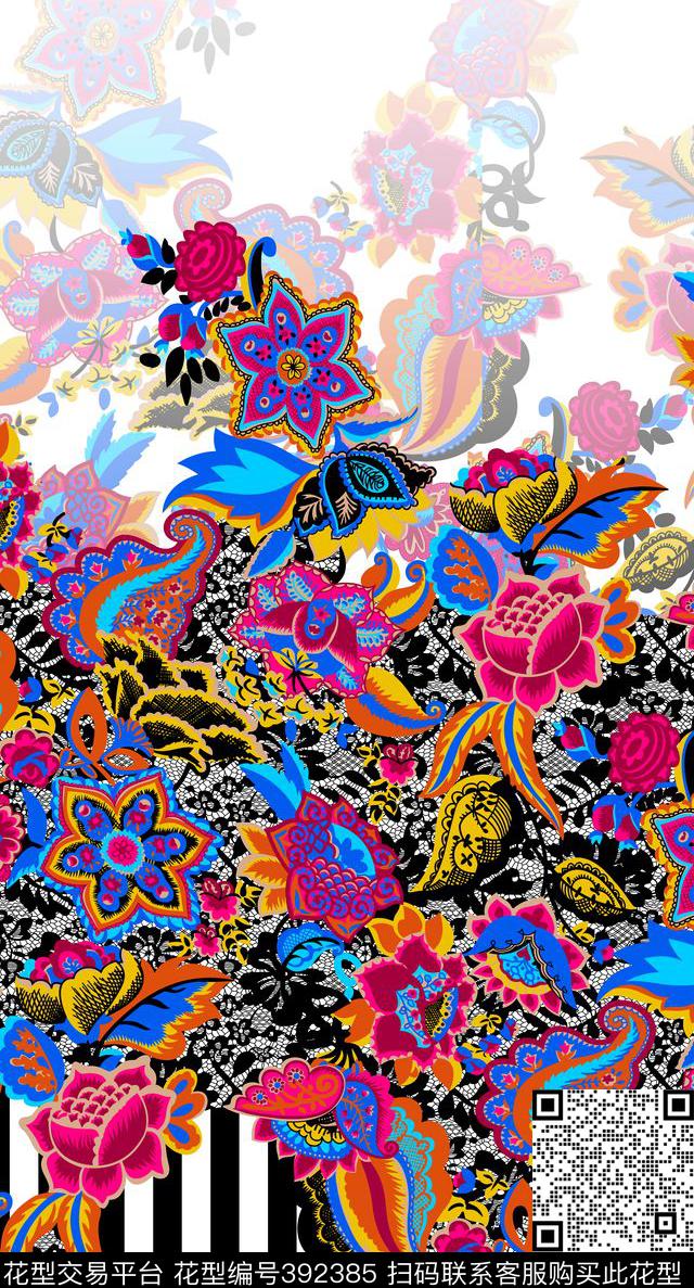 定位腰果竖条数码印花华亿平台下载（图片编号: 392385） - 瓦栏（Walan）