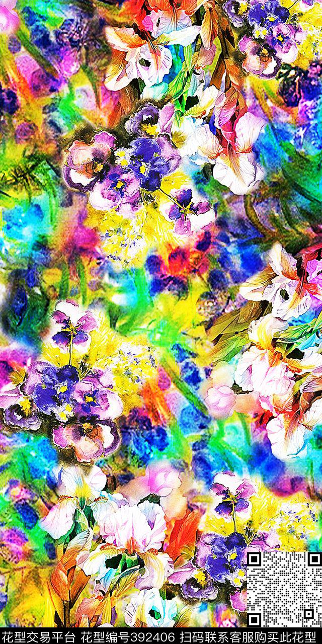 花花朵花纹数码印花华亿平台下载（图片编号: 392406） - 瓦栏（Walan）