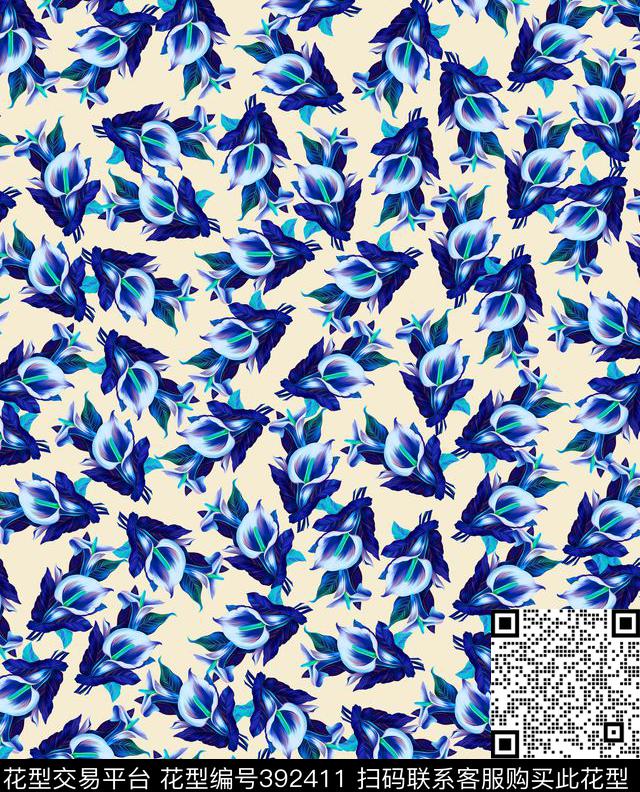 休闲花卉喇叭花数码印花华亿平台下载（图片编号: 392411） - 瓦栏（Walan）