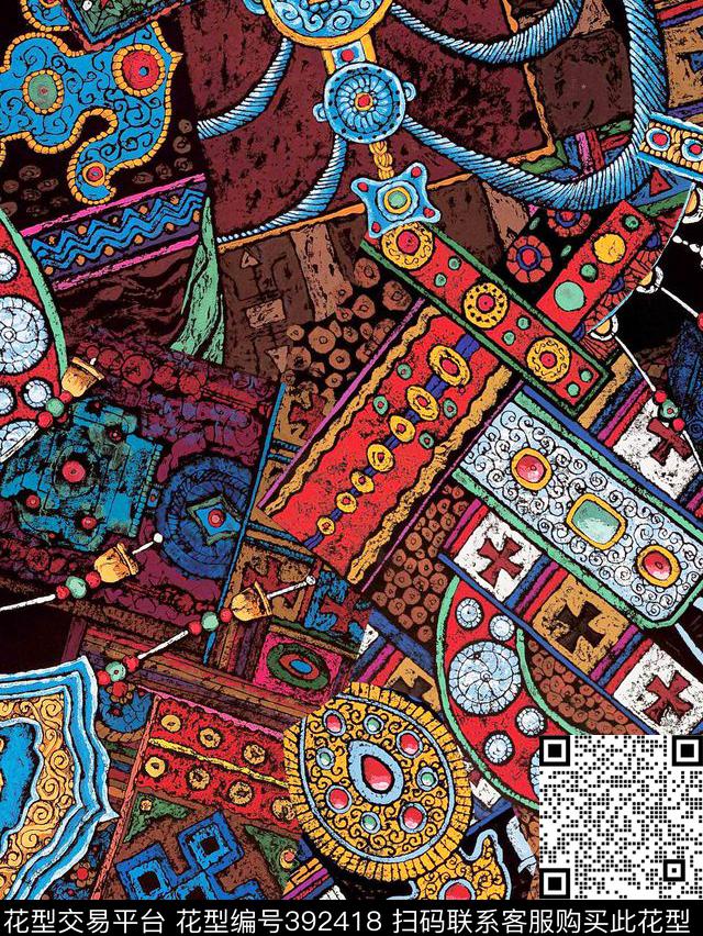 抽象几何民族风数码印花华亿平台下载（图片编号: 392418） - 瓦栏（Walan）