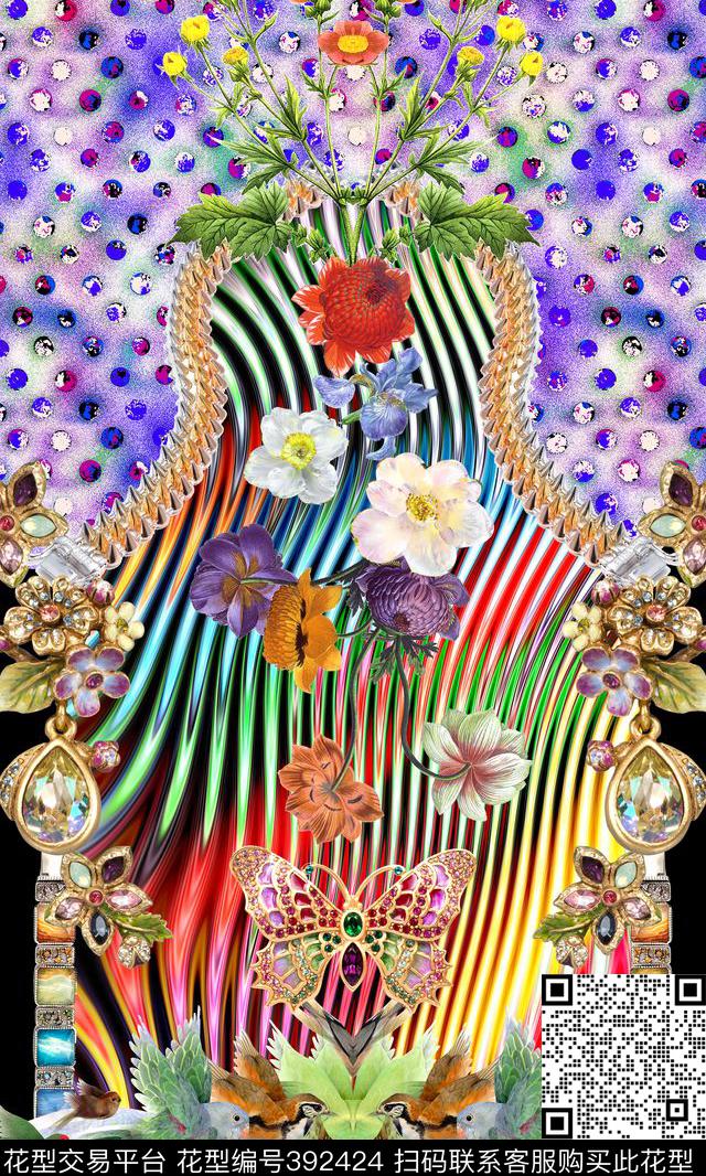 时尚宝石鹦鹉数码印花华亿平台下载（图片编号: 392424） - 瓦栏（Walan）