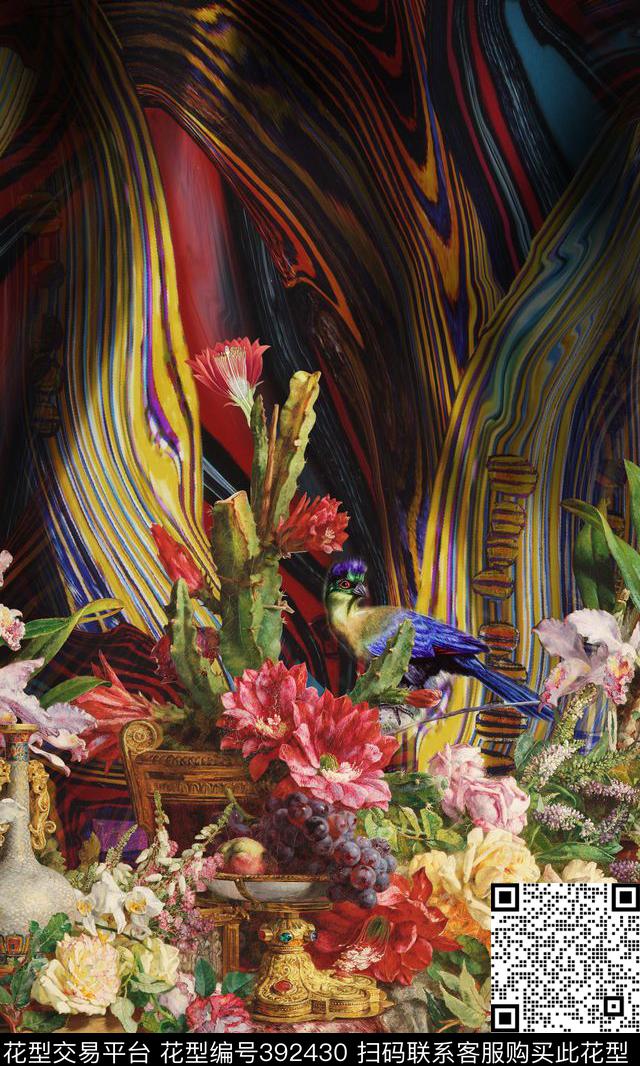 欧式仙人掌兰花数码印花华亿平台下载（图片编号: 392430） - 瓦栏（Walan）