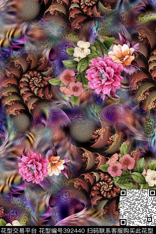 立体图案3D效果炫彩花卉数码印花华亿平台下载（图片编号: 392440） - 瓦栏（Walan）
