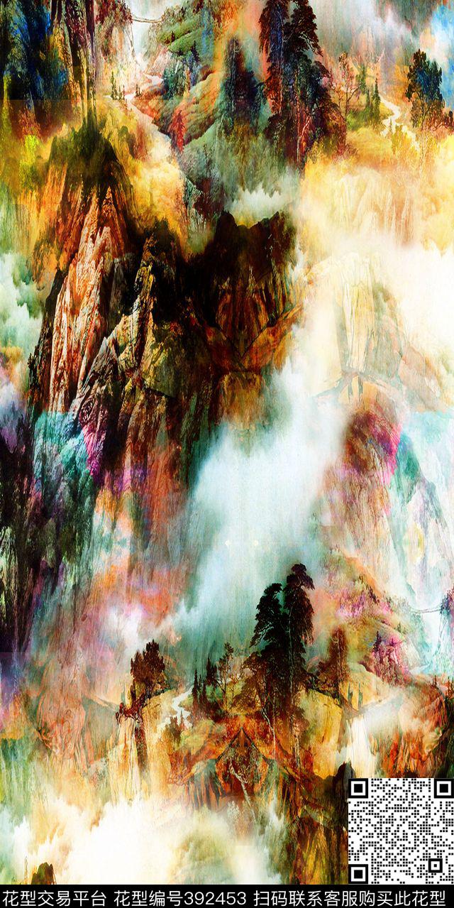 山水画数码时尚休闲洋阳---手绘数码印花华亿平台下载（图片编号: 392453） - 瓦栏（Walan）