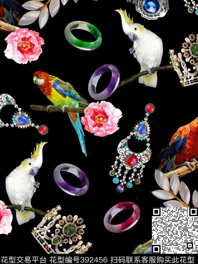 奢华珠宝鸟数码印花华亿平台下载（图片编号: 392456） - 瓦栏（Walan）