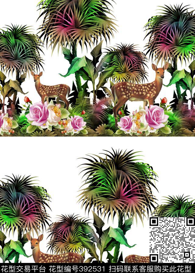 热带风动植物动物数码印花华亿平台下载（图片编号: 392531） - 瓦栏（Walan）