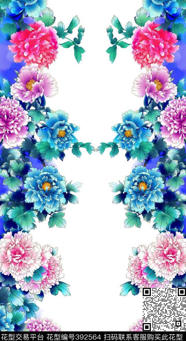 中国风水墨风格牡丹数码印花华亿平台下载（图片编号: 392564） - 瓦栏（Walan）