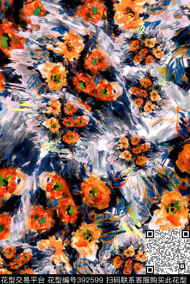 手绘水彩水墨数码印花华亿平台下载（图片编号: 392599） - 瓦栏（Walan）