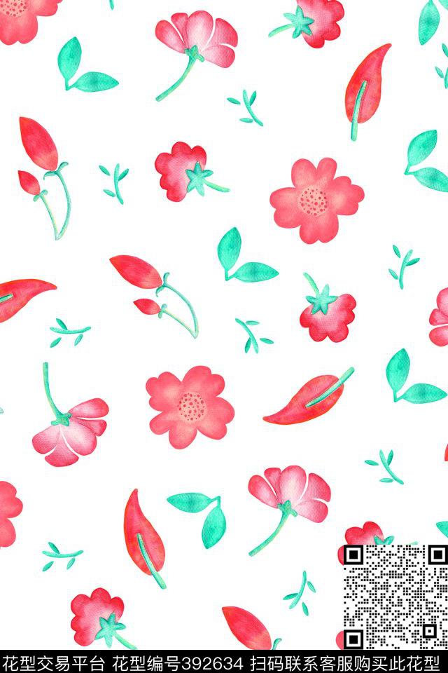 手绘花卉水彩小花流行时尚数码印花华亿平台下载（图片编号: 392634） - 瓦栏（Walan）