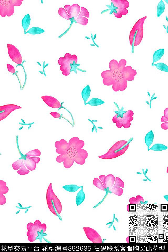 手绘花卉水彩小花流行时尚数码印花华亿平台下载（图片编号: 392635） - 瓦栏（Walan）