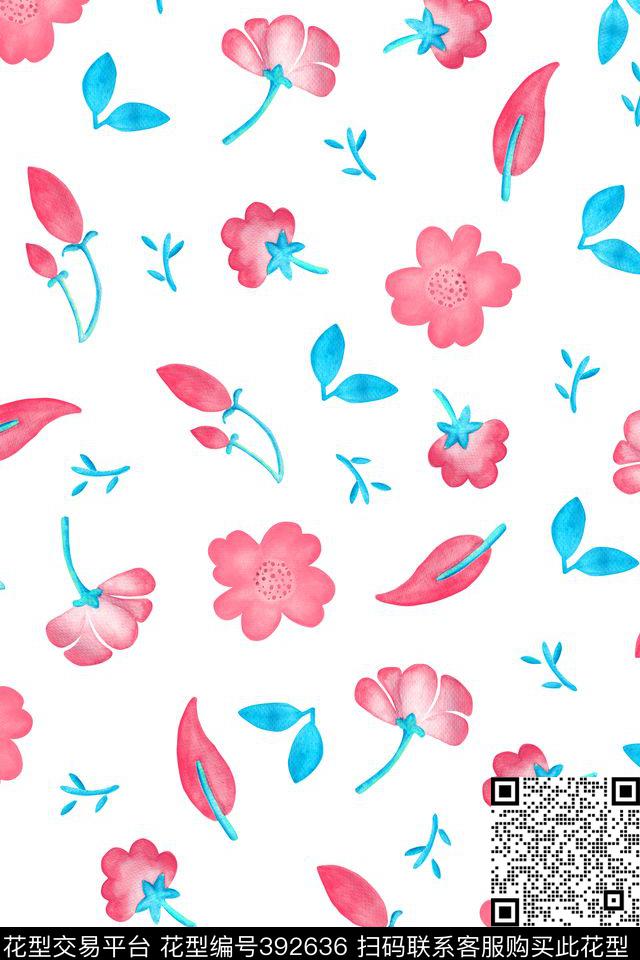手绘花卉水彩小花流行时尚数码印花华亿平台下载（图片编号: 392636） - 瓦栏（Walan）