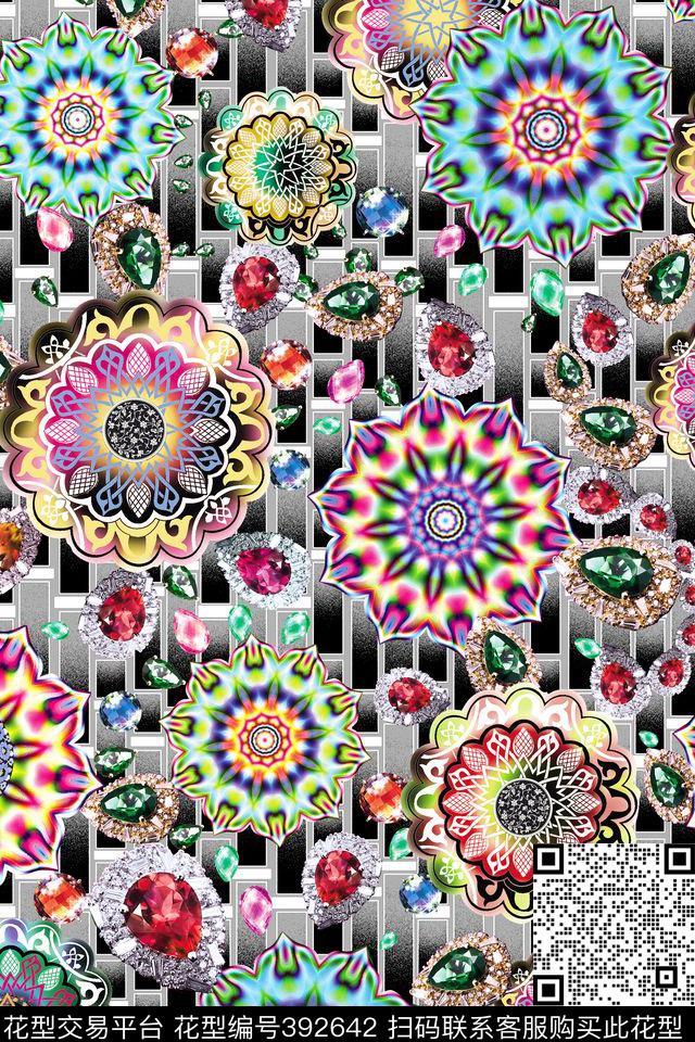 几何加珠宝数码艺彩——绚丽数码风数码印花华亿平台下载（图片编号: 392642） - 瓦栏（Walan）