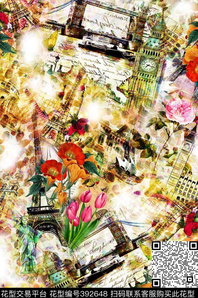 建筑花卉数码印花华亿平台下载（图片编号: 392648） - 瓦栏（Walan）