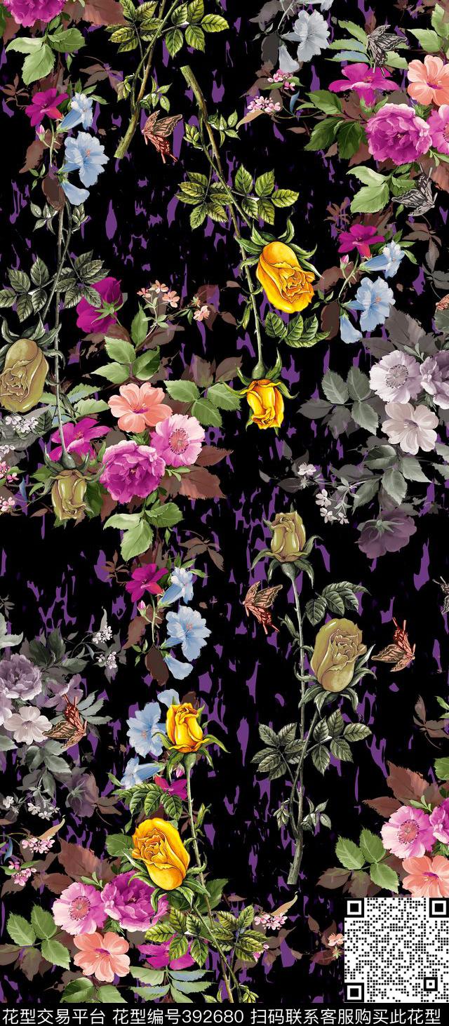 服装花卉植物花卉数码印花华亿平台下载（图片编号: 392680） - 瓦栏（Walan）
