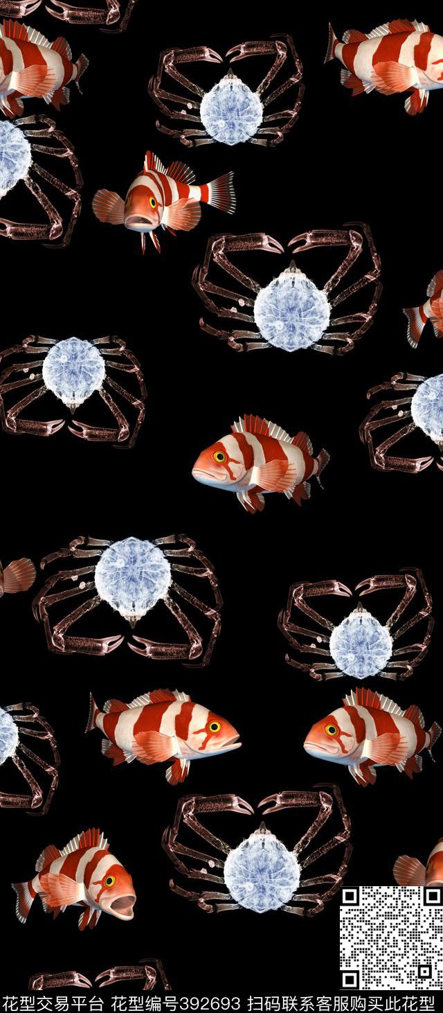 海洋生物鱼螃蟹数码印花华亿平台下载（图片编号: 392693） - 瓦栏（Walan）