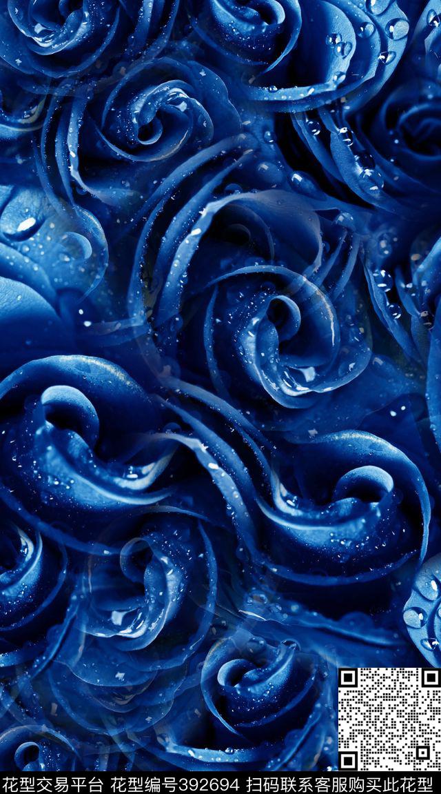 花卉玫瑰兰色数码印花华亿平台下载（图片编号: 392694） - 瓦栏（Walan）