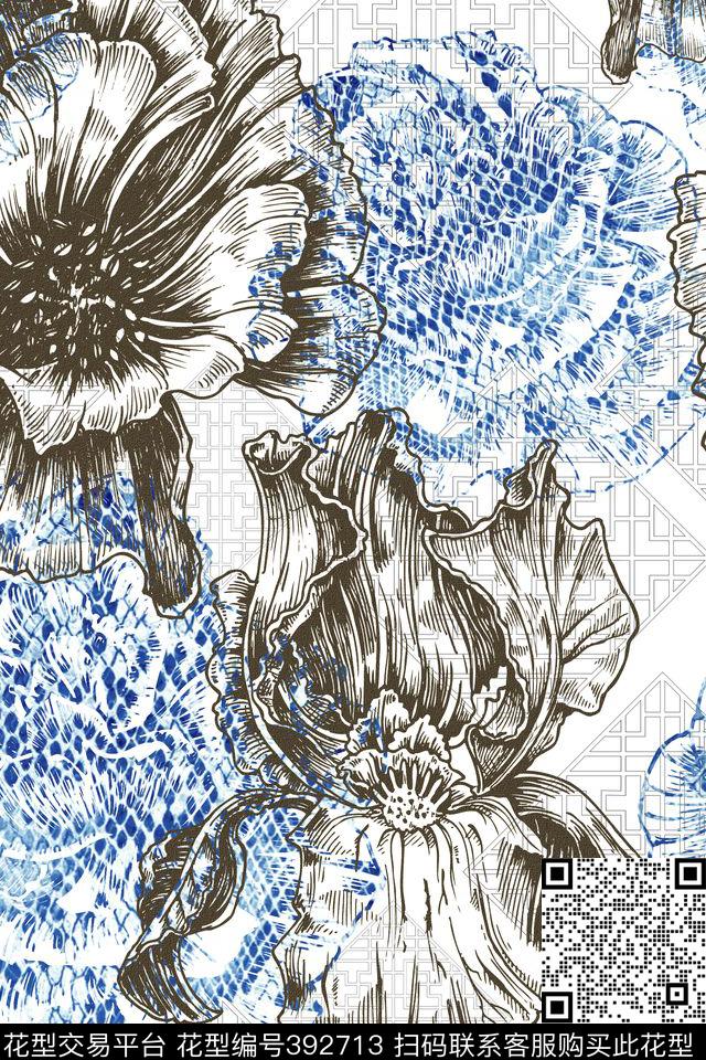 手绘花卉服装数码印花华亿平台下载（图片编号: 392713） - 瓦栏（Walan）