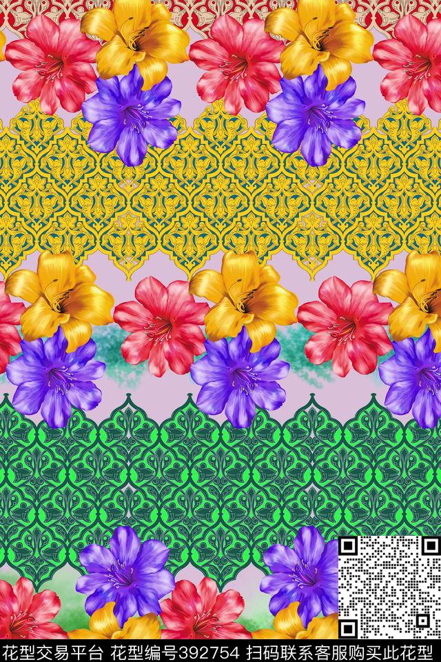 百合花百香果花波西米亚数码印花华亿平台下载（图片编号: 392754） - 瓦栏（Walan）