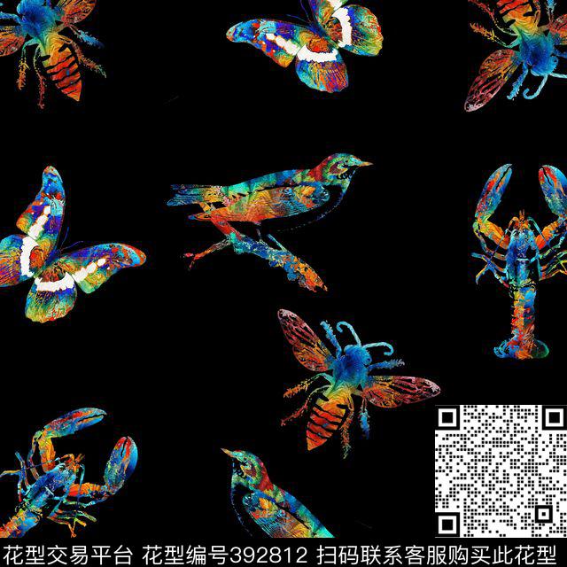 抽象艺术昆虫抽象数码印花华亿平台下载（图片编号: 392812） - 瓦栏（Walan）