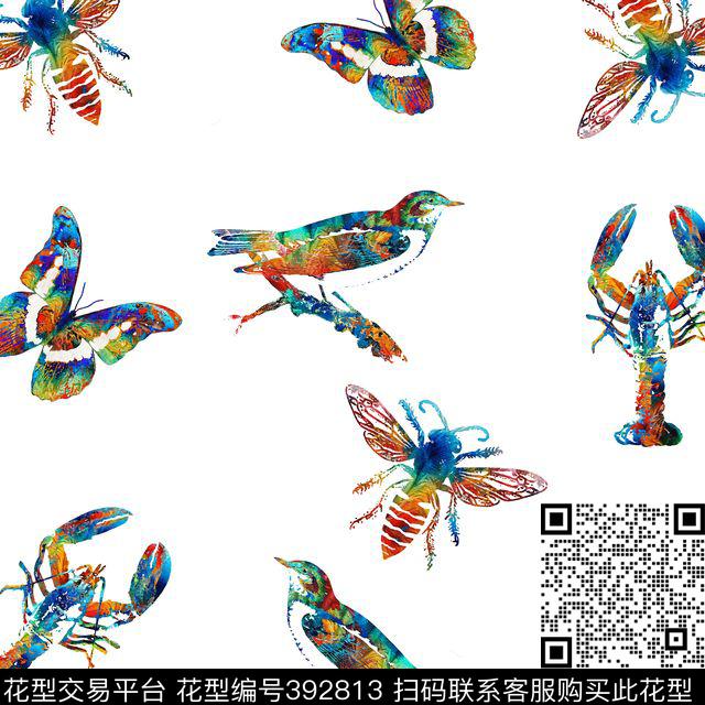抽象艺术昆虫抽象数码印花华亿平台下载（图片编号: 392813） - 瓦栏（Walan）