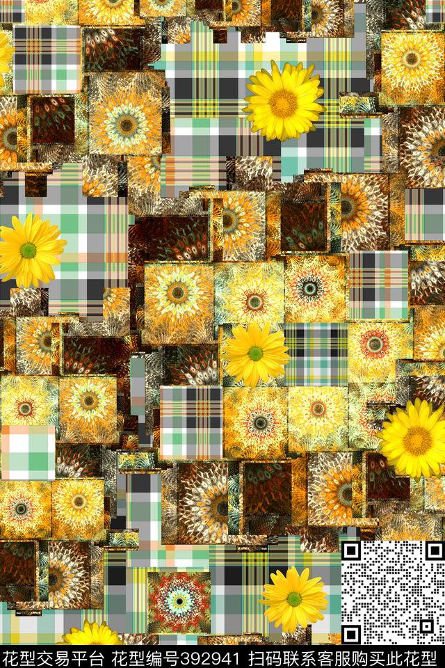 时尚几何小雏菊数码印花华亿平台下载（图片编号: 392941） - 瓦栏（Walan）