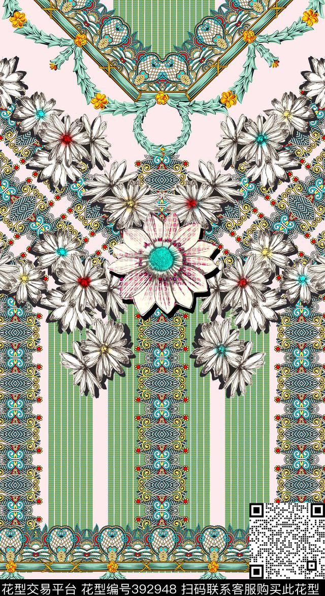 时尚几何剪纸花卉数码印花华亿平台下载（图片编号: 392948） - 瓦栏（Walan）