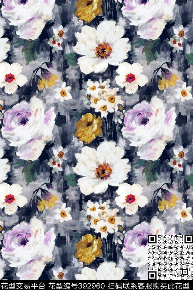 花卉水彩数码印花华亿平台下载（图片编号: 392960） - 瓦栏（Walan）