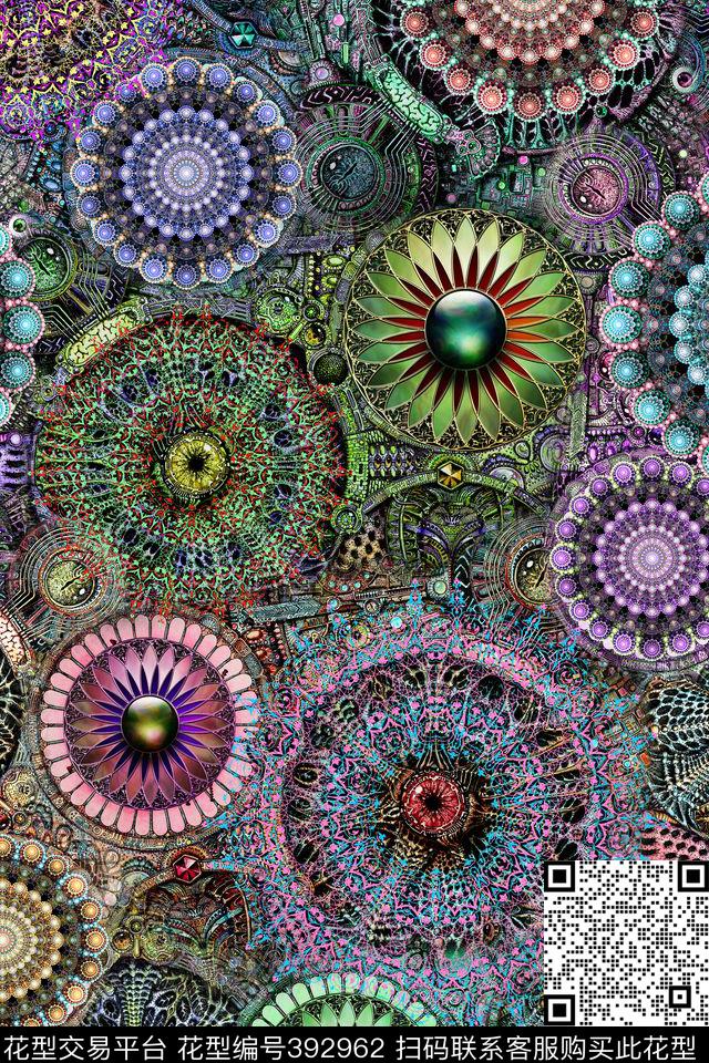 多彩几何圆环数码印花华亿平台下载（图片编号: 392962） - 瓦栏（Walan）