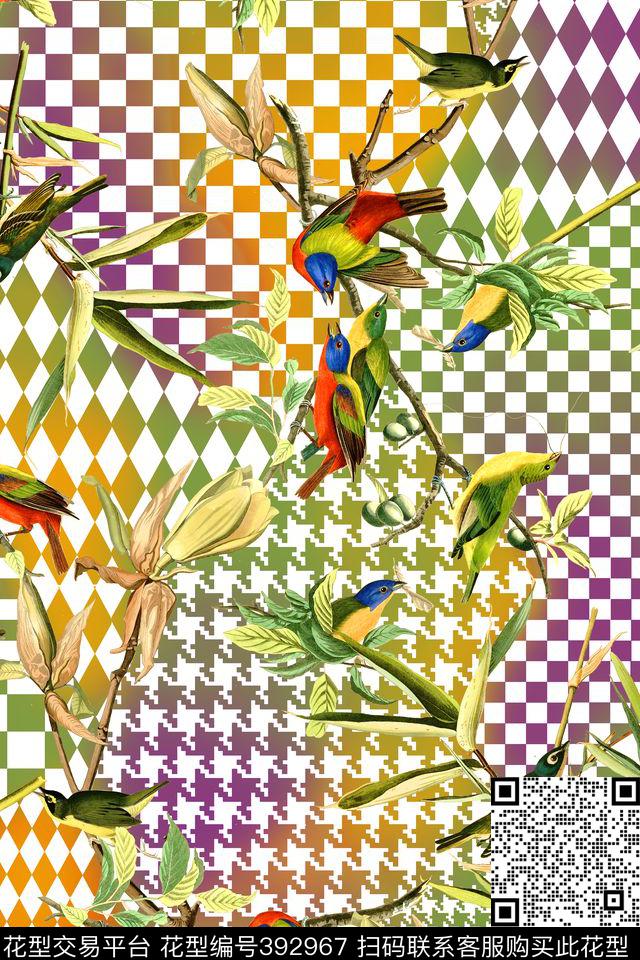 时尚几何千鸟格数码印花华亿平台下载（图片编号: 392967） - 瓦栏（Walan）