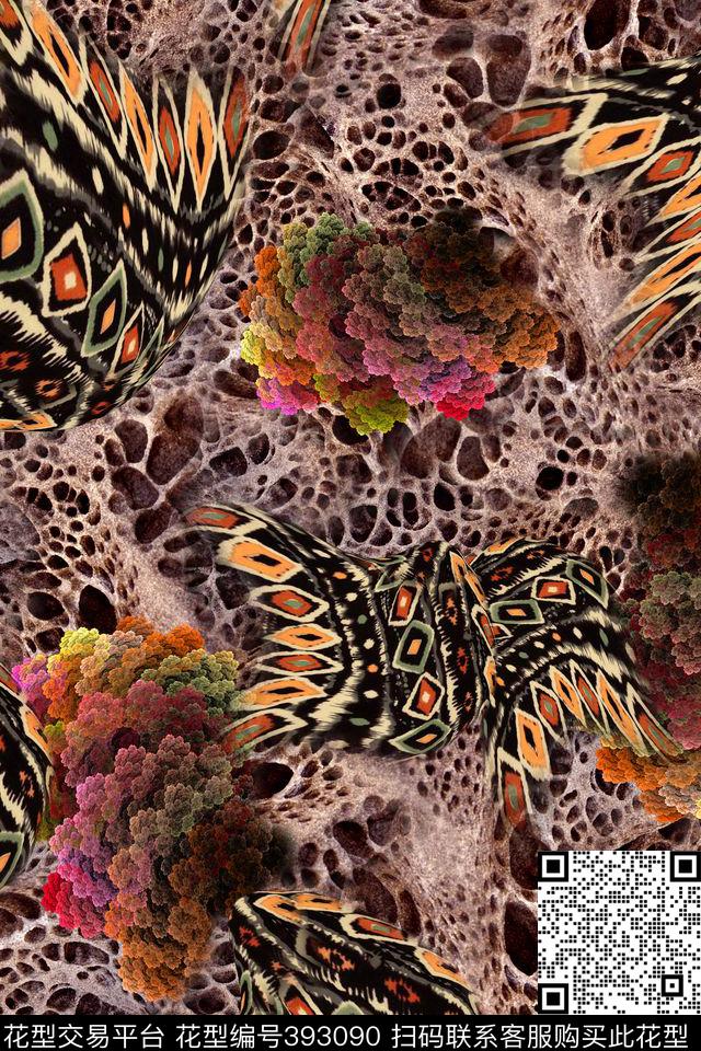 抽象漩涡几何图案抽象花卉数码印花华亿平台下载（图片编号: 393090） - 瓦栏（Walan）