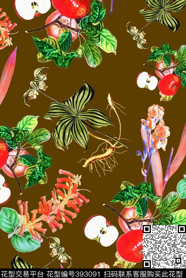 手绘水果花卉类组合定位数码印花华亿平台下载（图片编号: 393091） - 瓦栏（Walan）
