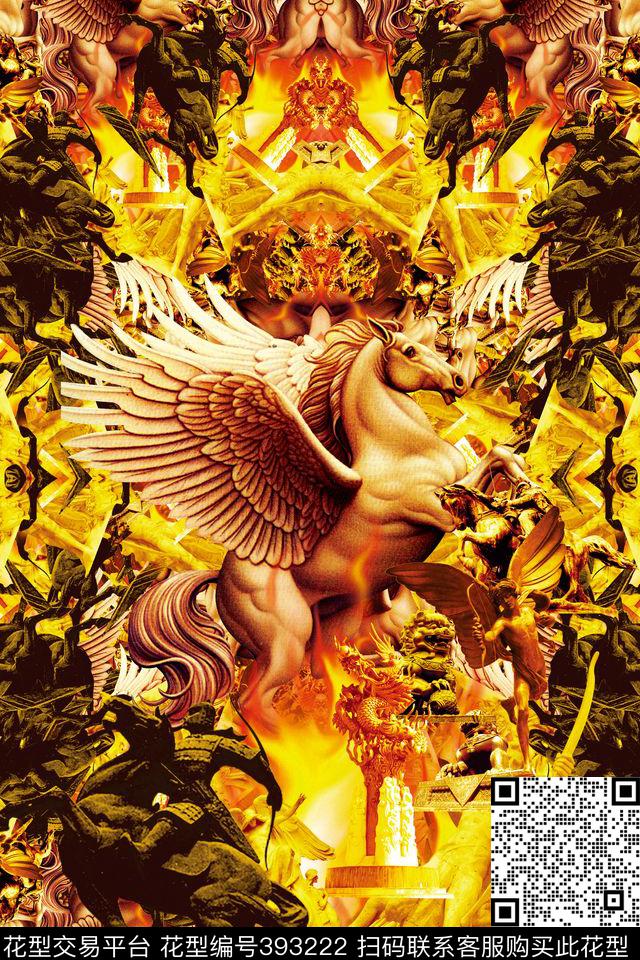 复古中世纪飞马古建筑欧式复古数码印花华亿平台下载（图片编号: 393222） - 瓦栏（Walan）