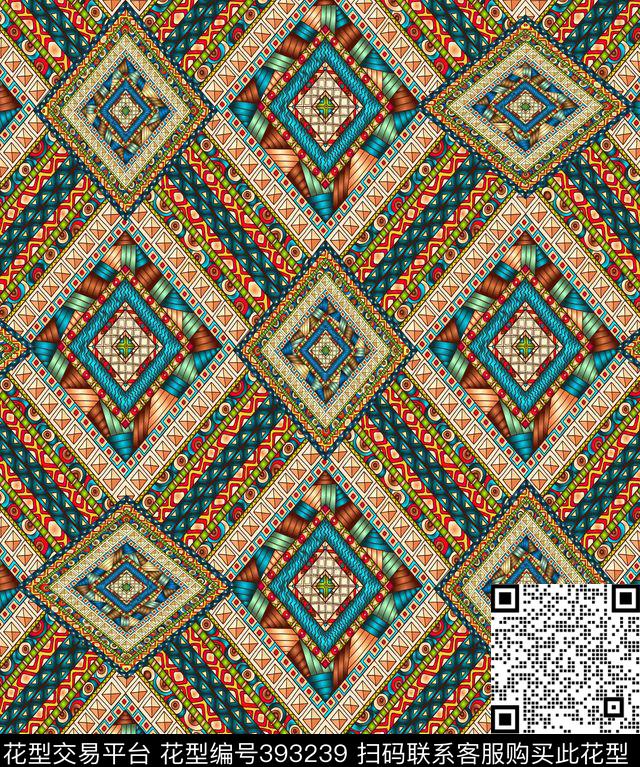 抽象几何复古格子流行时尚数码印花华亿平台下载（图片编号: 393239） - 瓦栏（Walan）