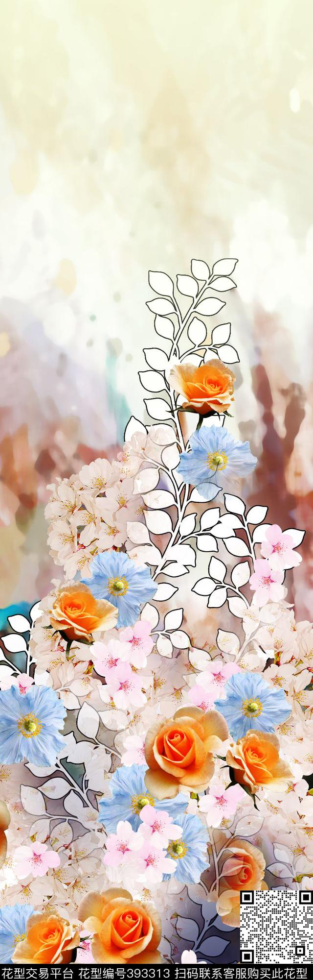 田园花写意数码印花华亿平台下载（图片编号: 393313） - 瓦栏（Walan）
