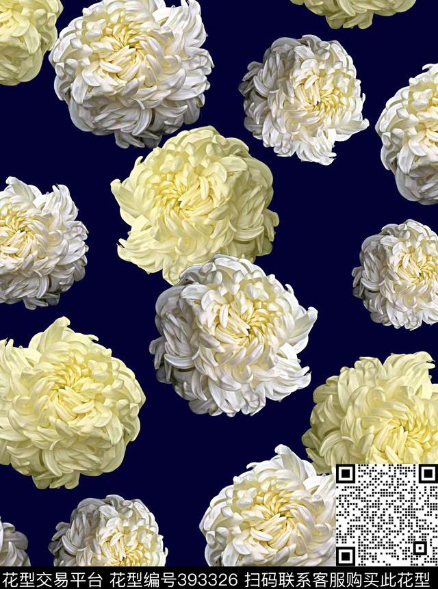 菊花花卉数码印花华亿平台下载（图片编号: 393326） - 瓦栏（Walan）