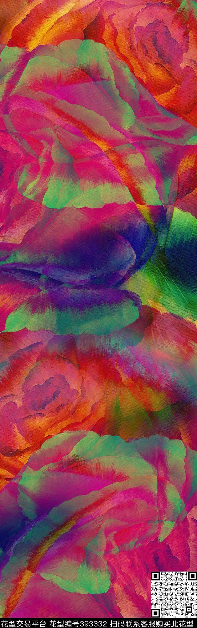 玫瑰花田园长巾数码印花华亿平台下载（图片编号: 393332） - 瓦栏（Walan）