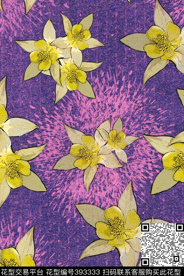 华亿平台花卉四方连续数码印花华亿平台下载（图片编号: 393333） - 瓦栏（Walan）