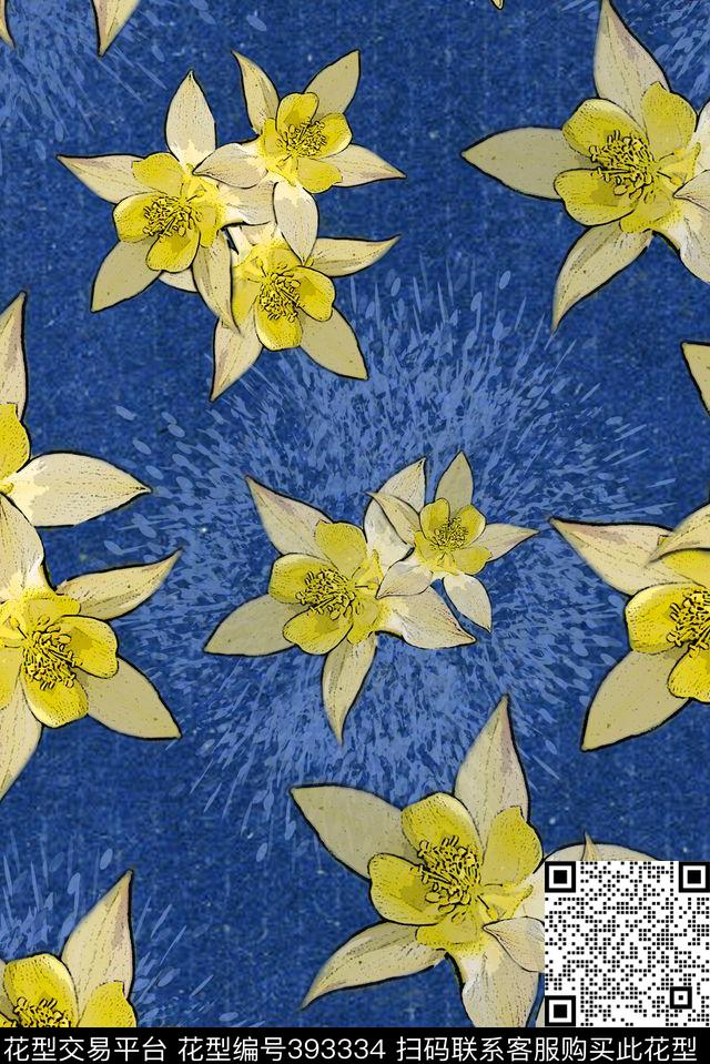华亿平台花卉四方连续数码印花华亿平台下载（图片编号: 393334） - 瓦栏（Walan）