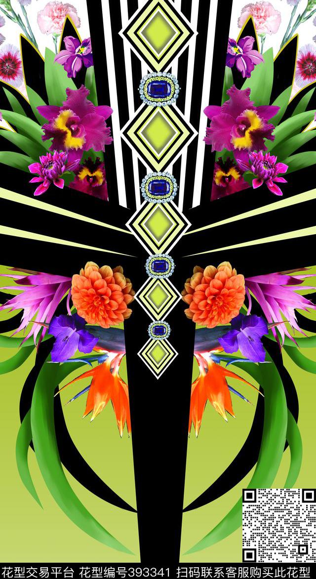 时尚大气花卉线条珠宝数码印花华亿平台下载（图片编号: 393341） - 瓦栏（Walan）